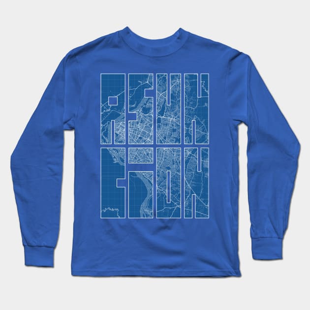 Asuncion, Paraguay City Map Typography - Blueprint Long Sleeve T-Shirt by deMAP Studio